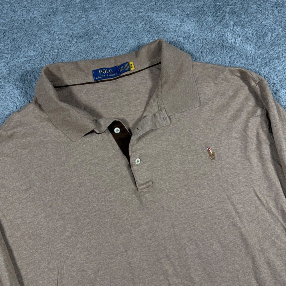 Polo Ralph Lauren Polo Shirt Mens 2XLT Brown Soft Touch Flesh Pony Long Sleeve